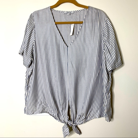 NWT Madewell Blue & White stripe Tie Waist Top XXL - Picture 2 of 5